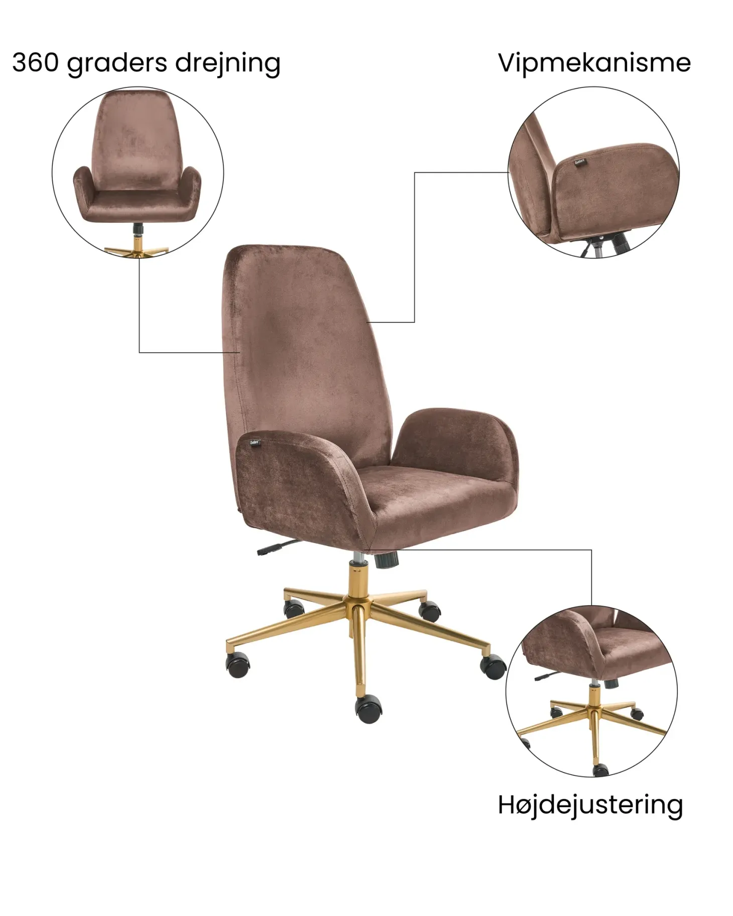 Kontorstol CLARE Velour Brun