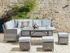 LACONA 9 personers Loungesæt med bord og fodskammel Højrevendt Lysegrå PE-rattan
