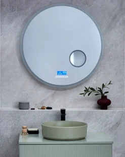 LED-badeværelsesspejl FIXIN 80 cm 80 cm Med indbygget Bluetooth-højttaler Sølv