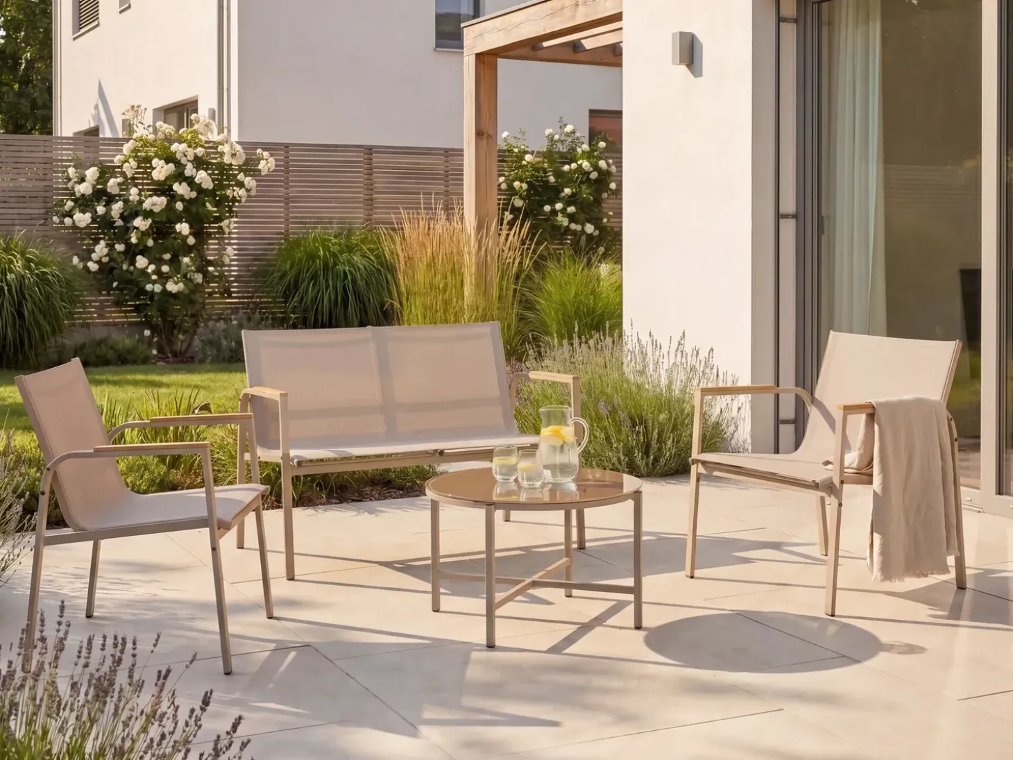 LEDRO 4 personers Loungesæt med bord Beige Metal