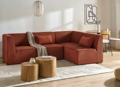 LEMVIG 4 personers Hjørnesofa modul Venstrevendt Guldbrun Fløjl