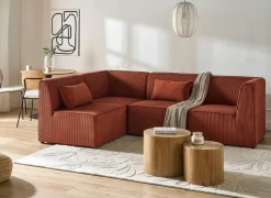 LEMVIG 4 personers Hjørnesofa modul Højrevendt Guldbrun Fløjl