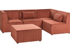 LEMVIG 4 personers Hjørnesofa modul Venstrevendt Guldbrun Fløjl med fodskammel