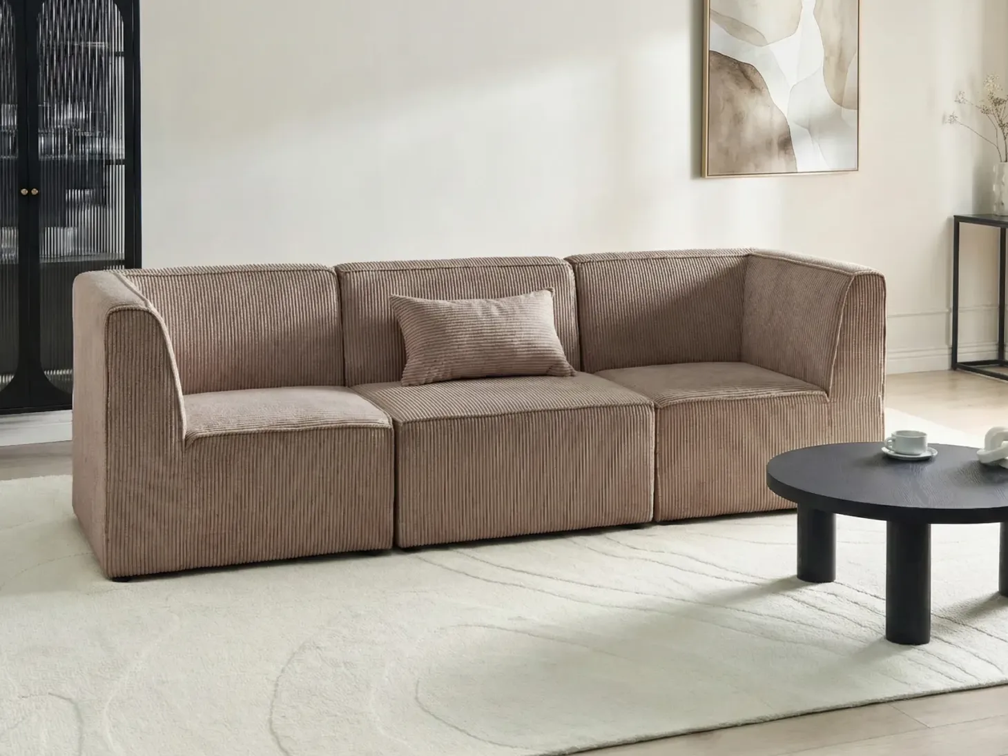 LEMVIG 3 personers Modulsofa Sand Beige Fløjl