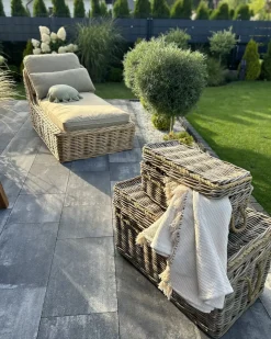 Liggestol med hynde BELSITO Rattan Naturlig