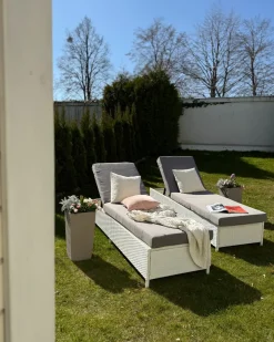 Liggestol med hynde TURIN PE-rattan Hvid