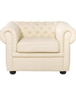 Lænestol CHESTERFIELD Ægte læder Lys Beige