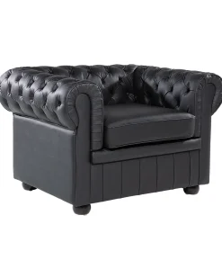 Lænestol CHESTERFIELD Ægte læder Sort