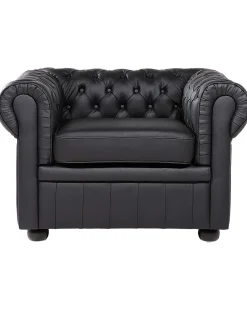 Lænestol CHESTERFIELD Ægte læder Sort