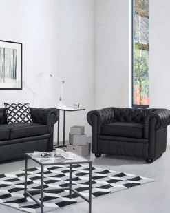 Lænestol CHESTERFIELD Ægte læder Sort