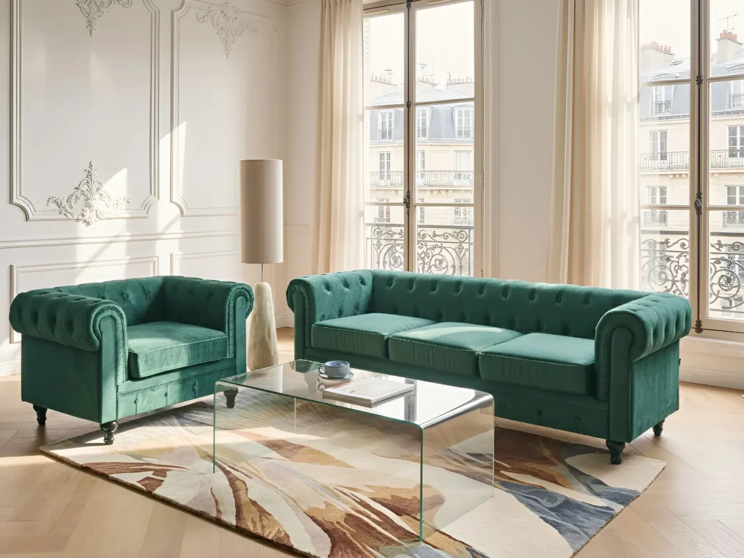Lænestol CHESTERFIELD Velour Smaragdgrøn