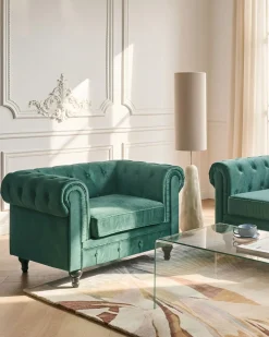 Lænestol CHESTERFIELD Velour Smaragdgrøn