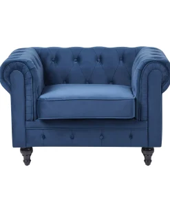 Lænestol CHESTERFIELD Velour Navy Blå