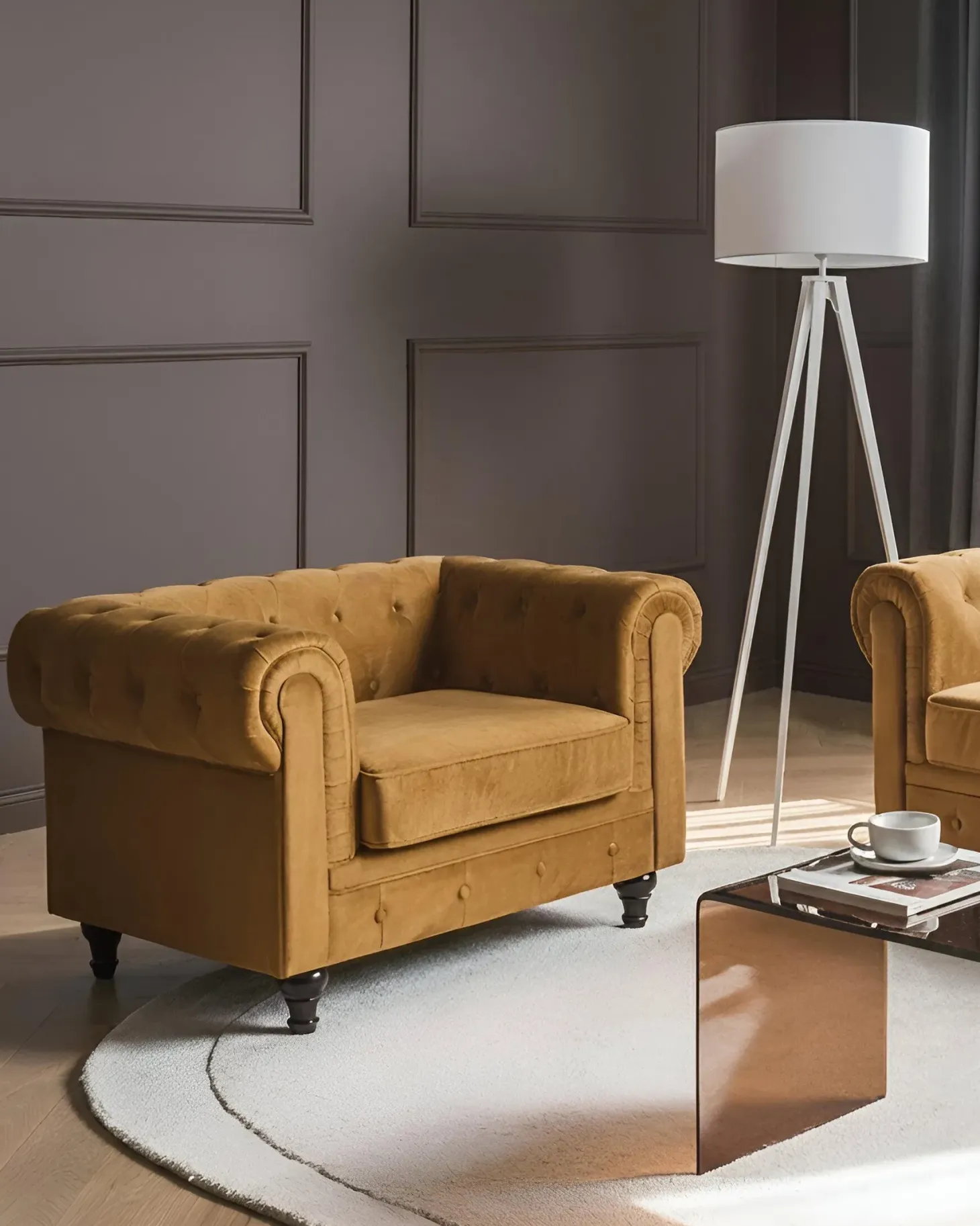 Lænestol CHESTERFIELD Velour Guld
