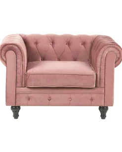 Lænestol CHESTERFIELD Velour Lyserød