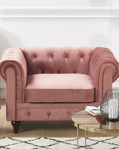 Lænestol CHESTERFIELD Velour Lyserød