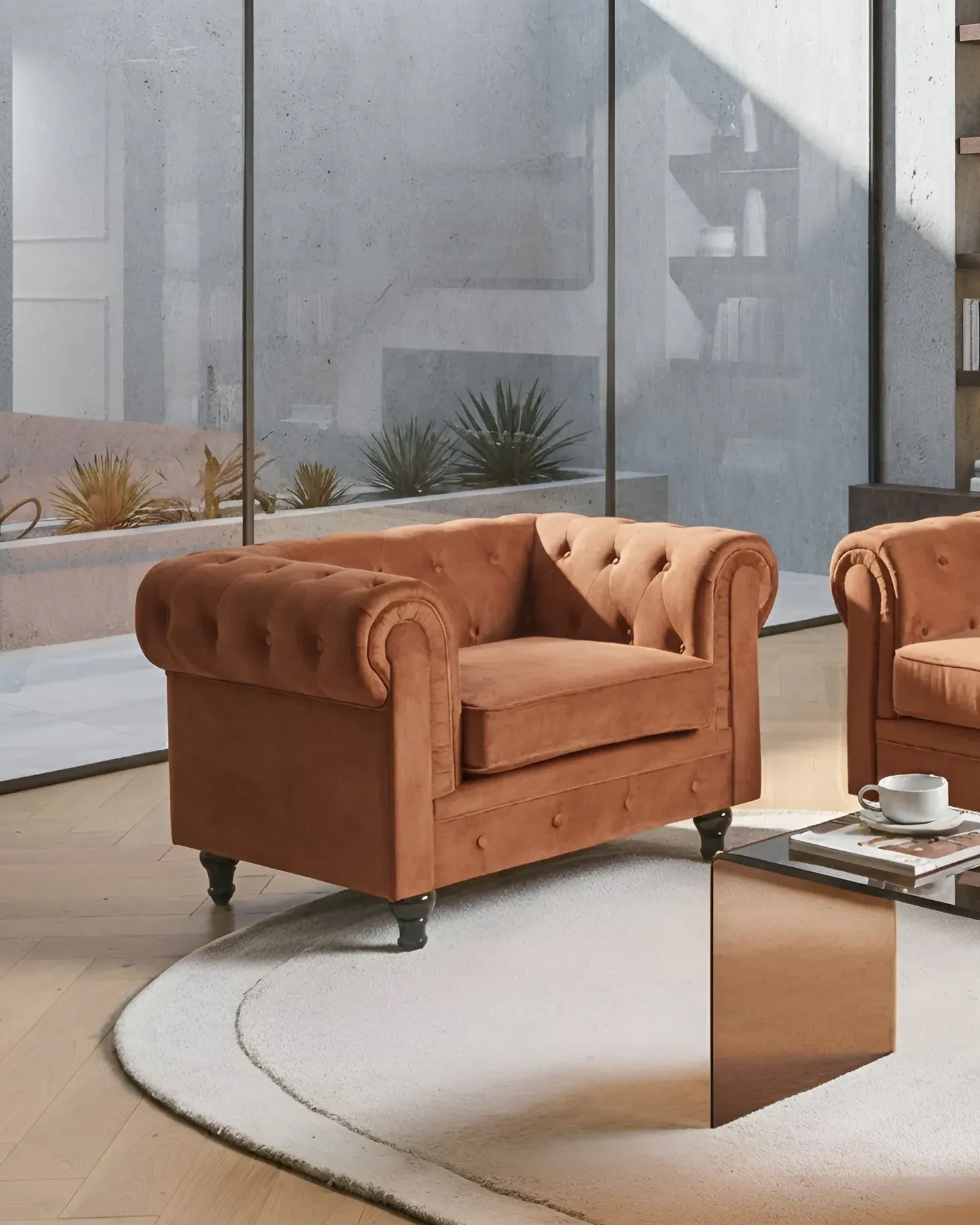 Lænestol CHESTERFIELD Velour Guldbrun