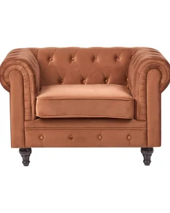 Lænestol CHESTERFIELD Velour Guldbrun