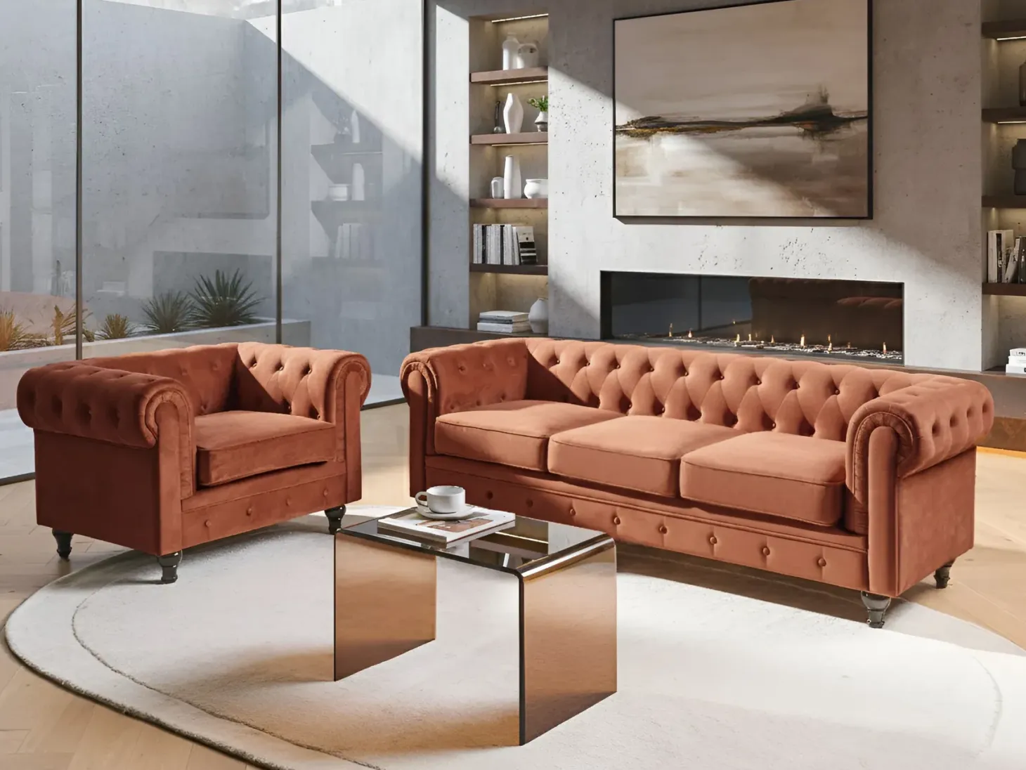 Lænestol CHESTERFIELD Velour Guldbrun