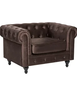 Lænestol CHESTERFIELD Velour Mørkebrun
