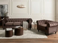 Lænestol CHESTERFIELD Velour Mørkebrun