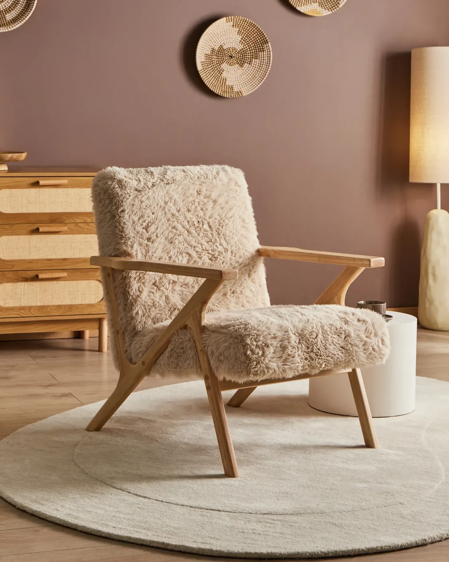 Lænestol KISA Kunstig pels Lys Beige