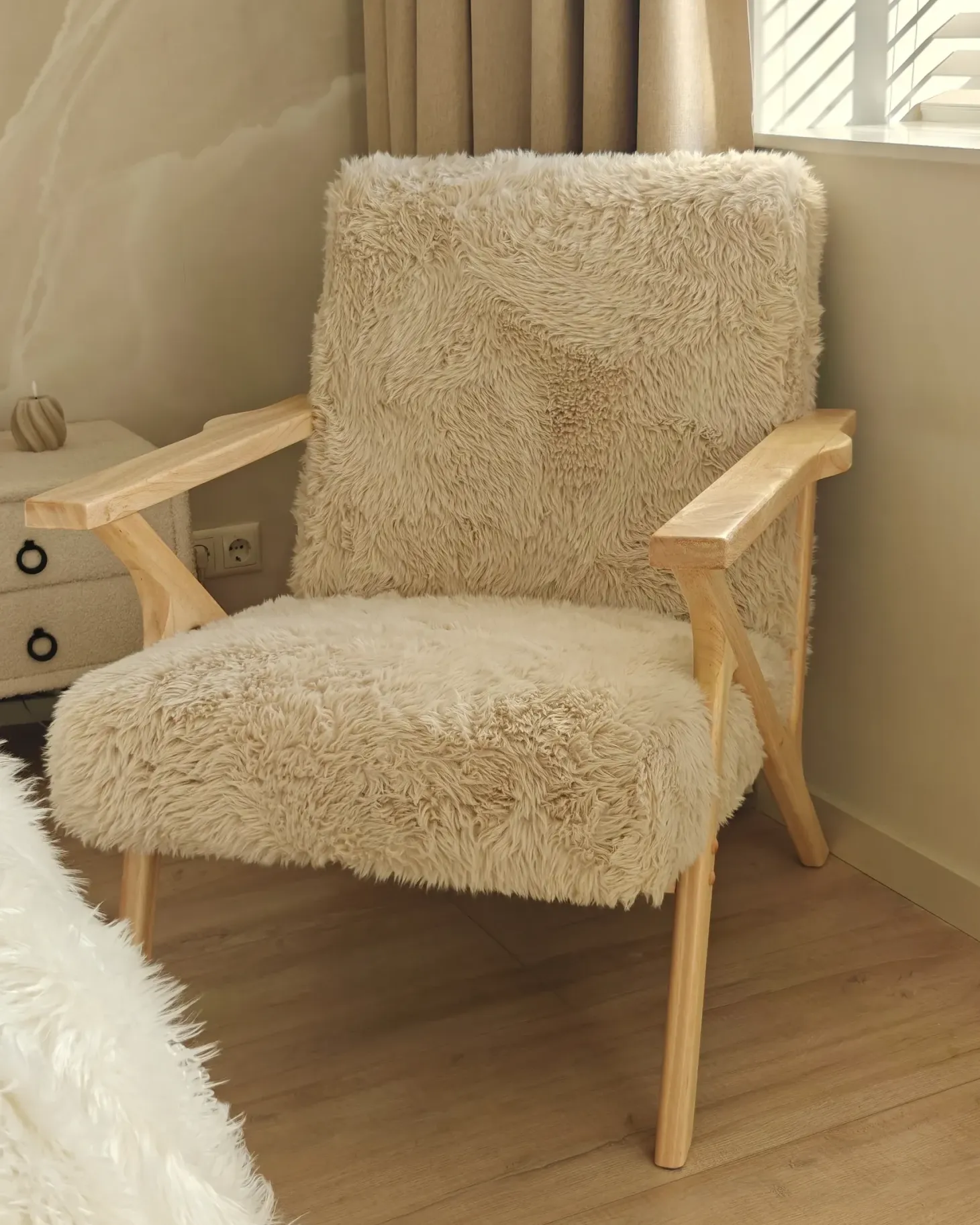 Lænestol KISA Kunstig pels Lys Beige