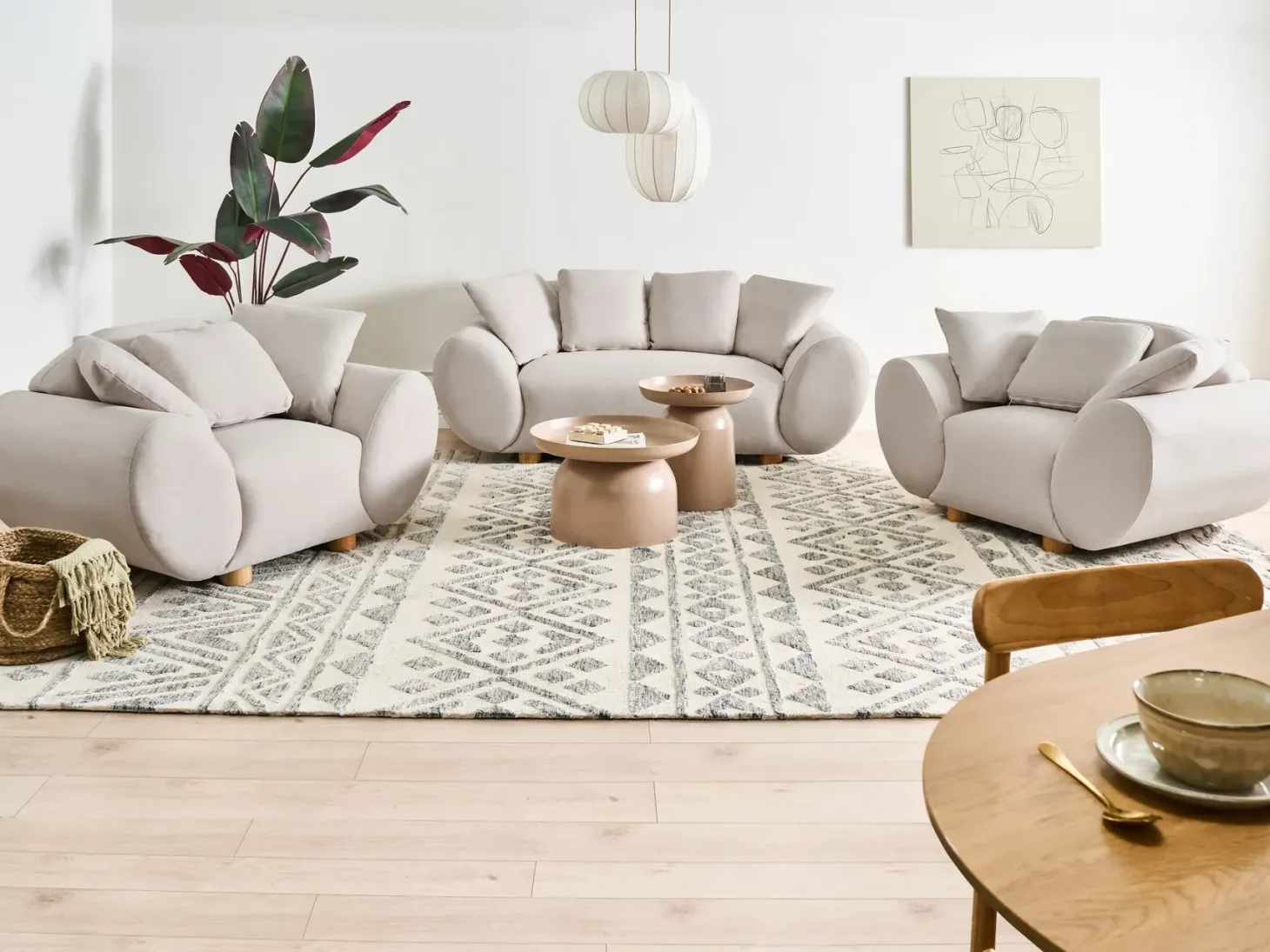 Lænestol RINGEL med puder Lys Beige
