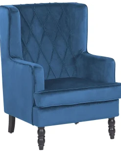 Lænestol SANDSET med fodskammel Velour Mørkeblå
