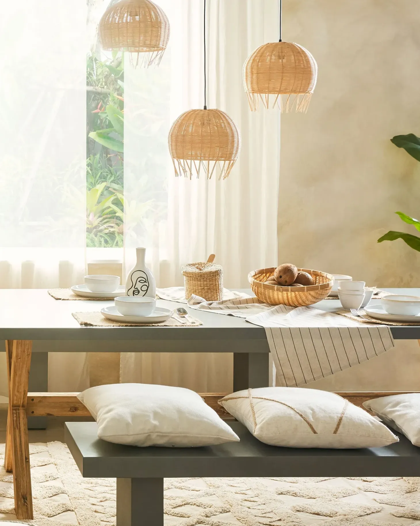 Loftlampe DRINO Rattan Lysebrun