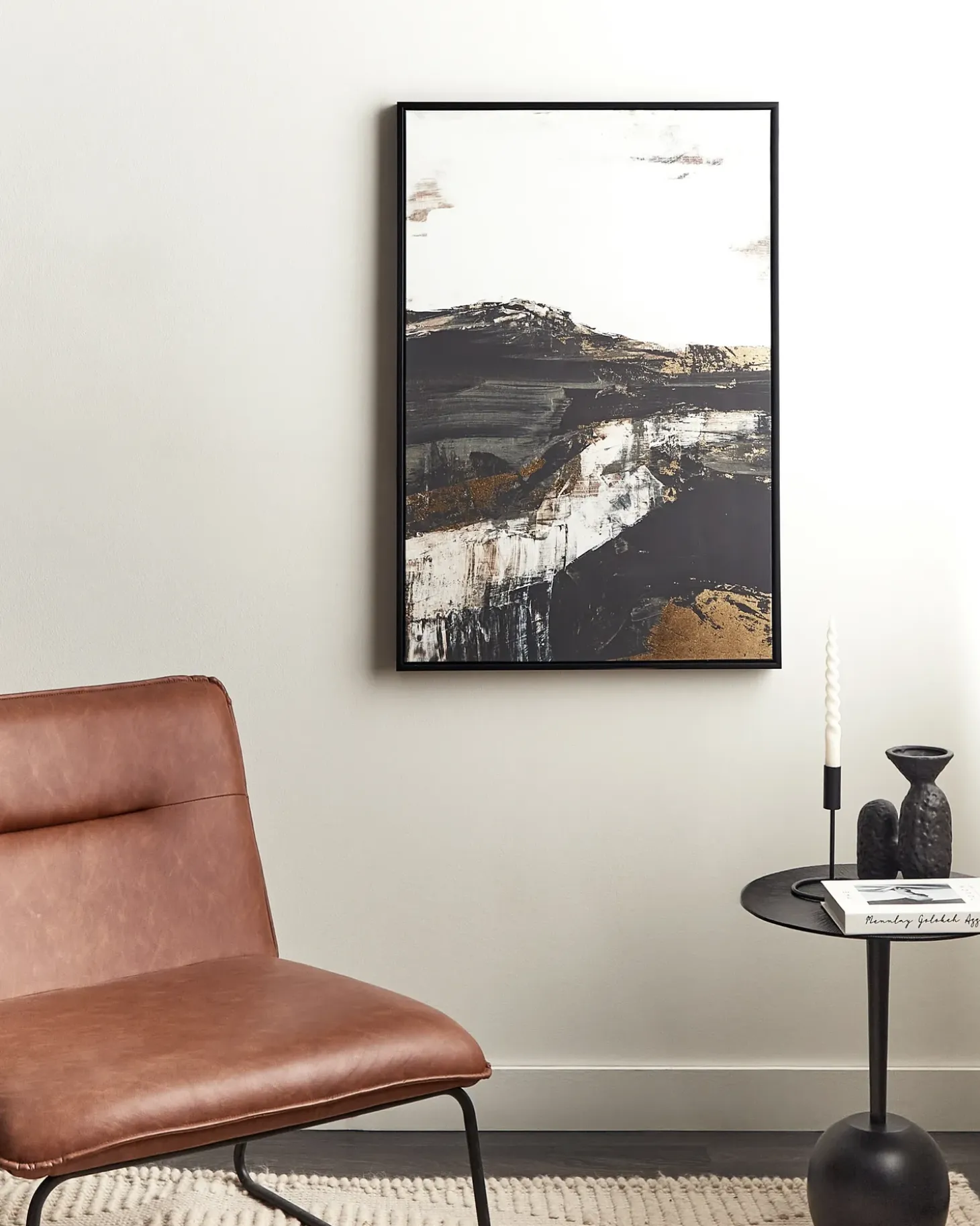 Lærred STATTE Abstrakt motiv 63 x 93 cm Sort