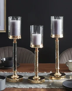 Lysestage ABBEVILLE Glas 48 cm Guld
