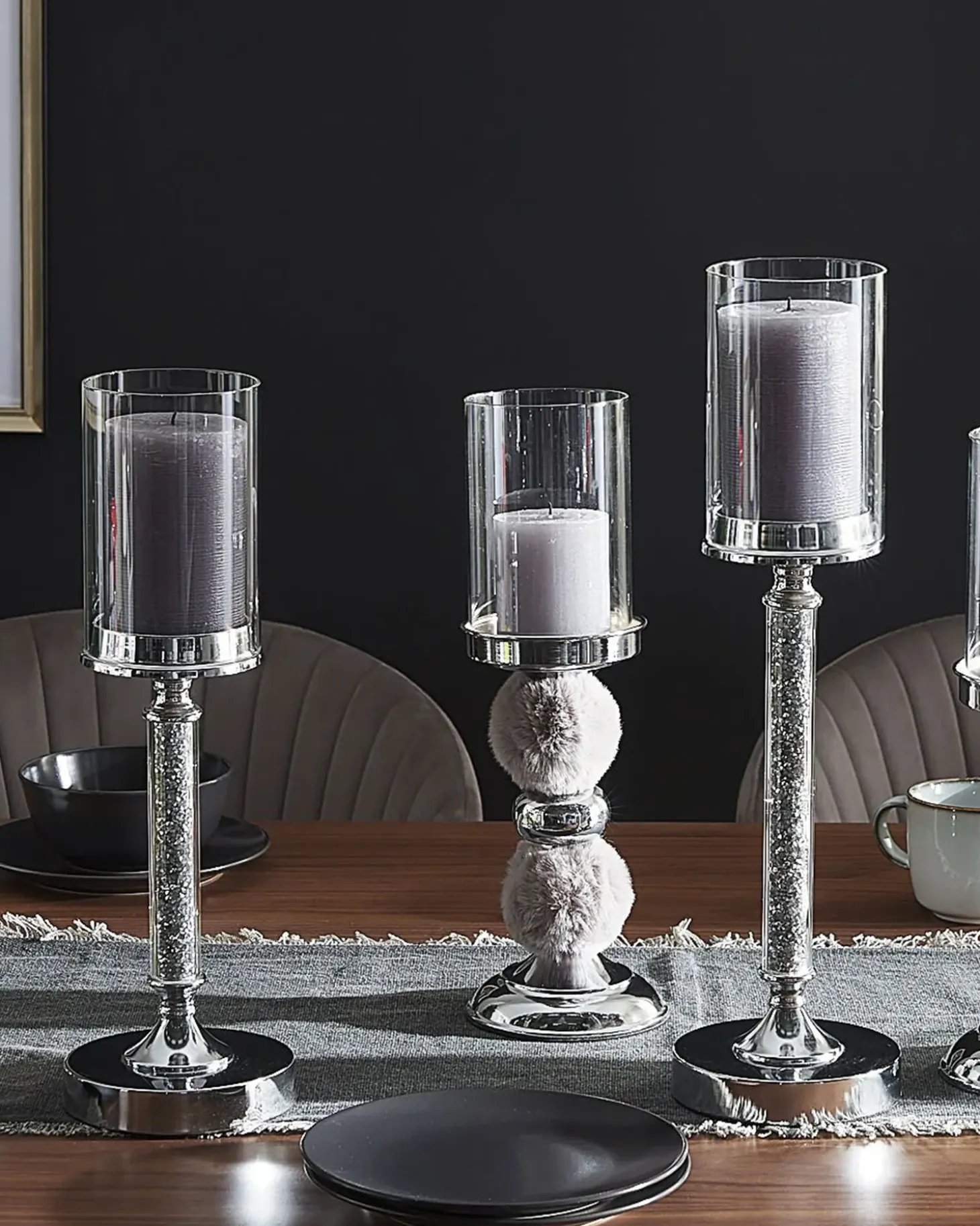 Lysestage ABBEVILLE Glas 41 cm Sølv
