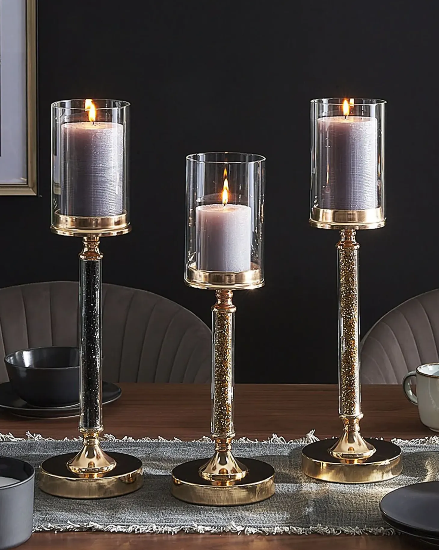 Lysestage ABBEVILLE Glas 48 cm Sort