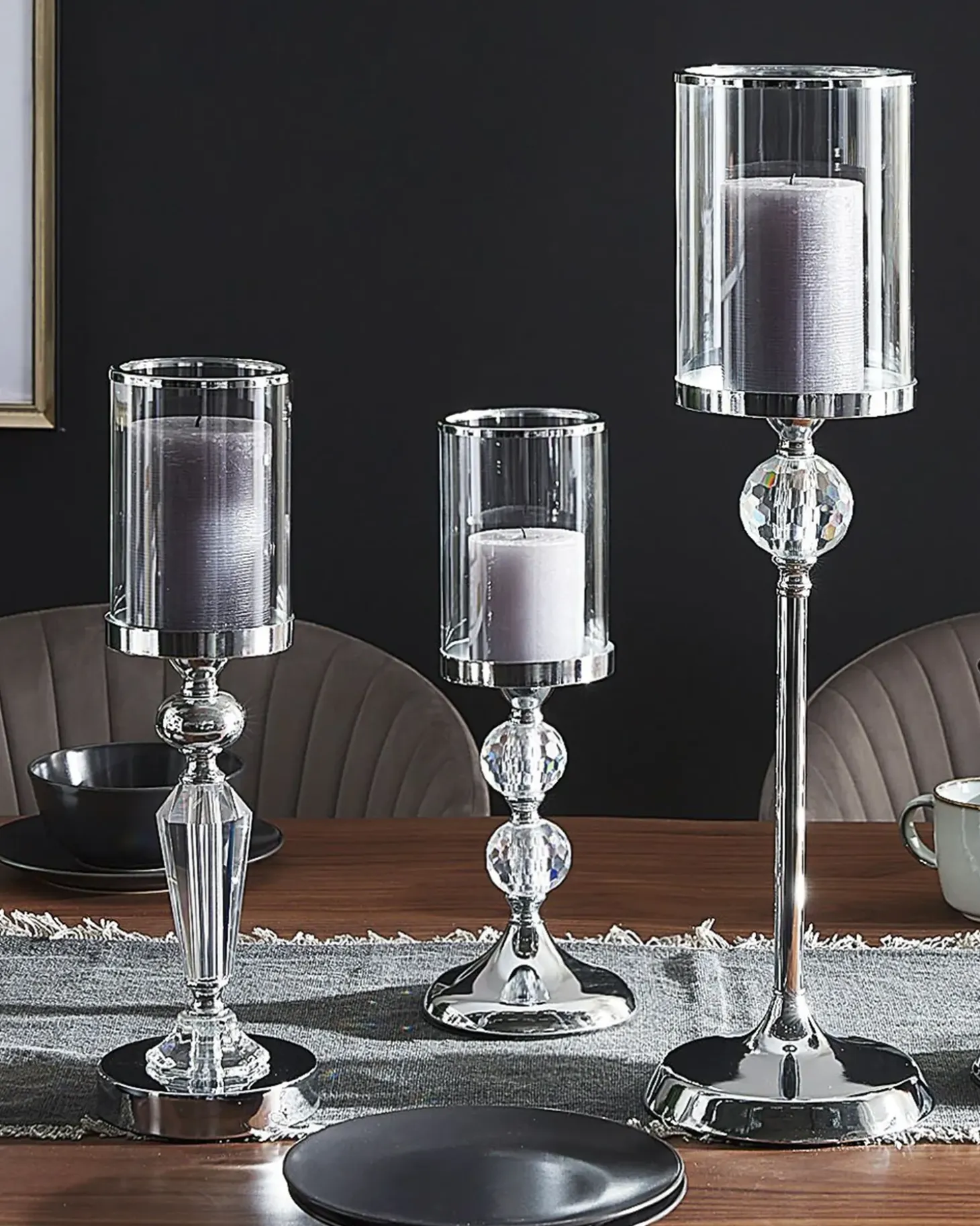 Lysestage BONAO Glas 42 cm Sølv