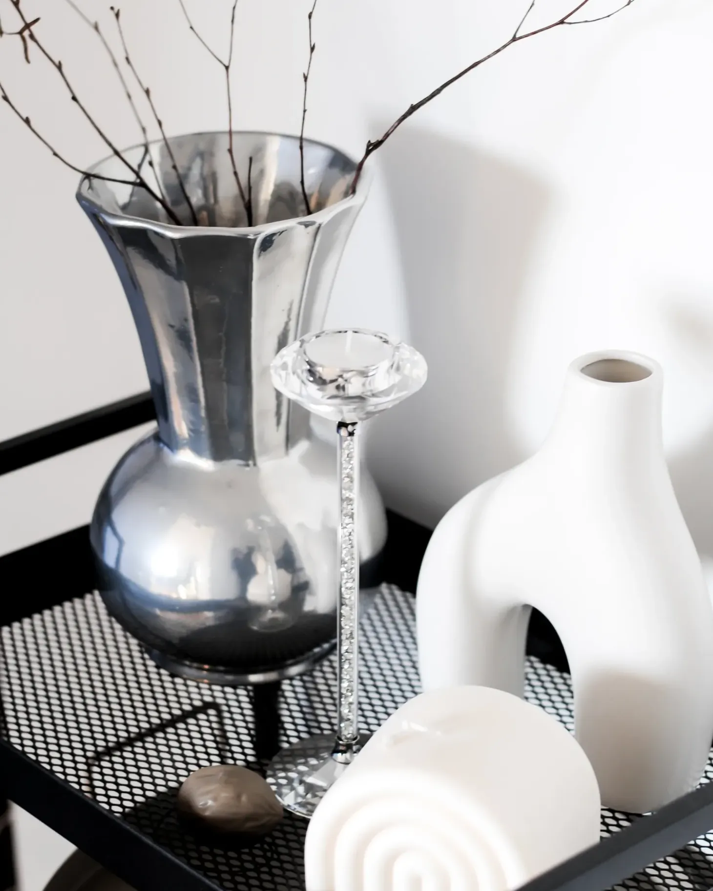 Lysestage KOFI Glas 23 cm Sølv