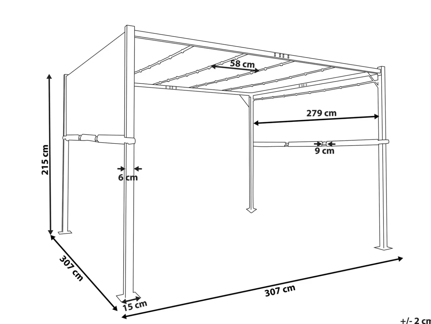 Lysthus LED PARGA Metal 310 cm 310 cm Grå