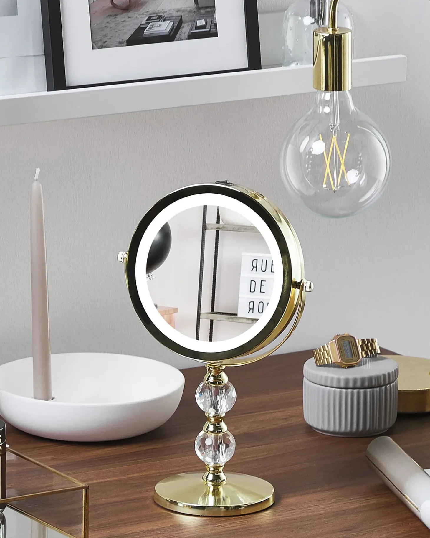 Makeup spejl LED CLAIRA Guld
