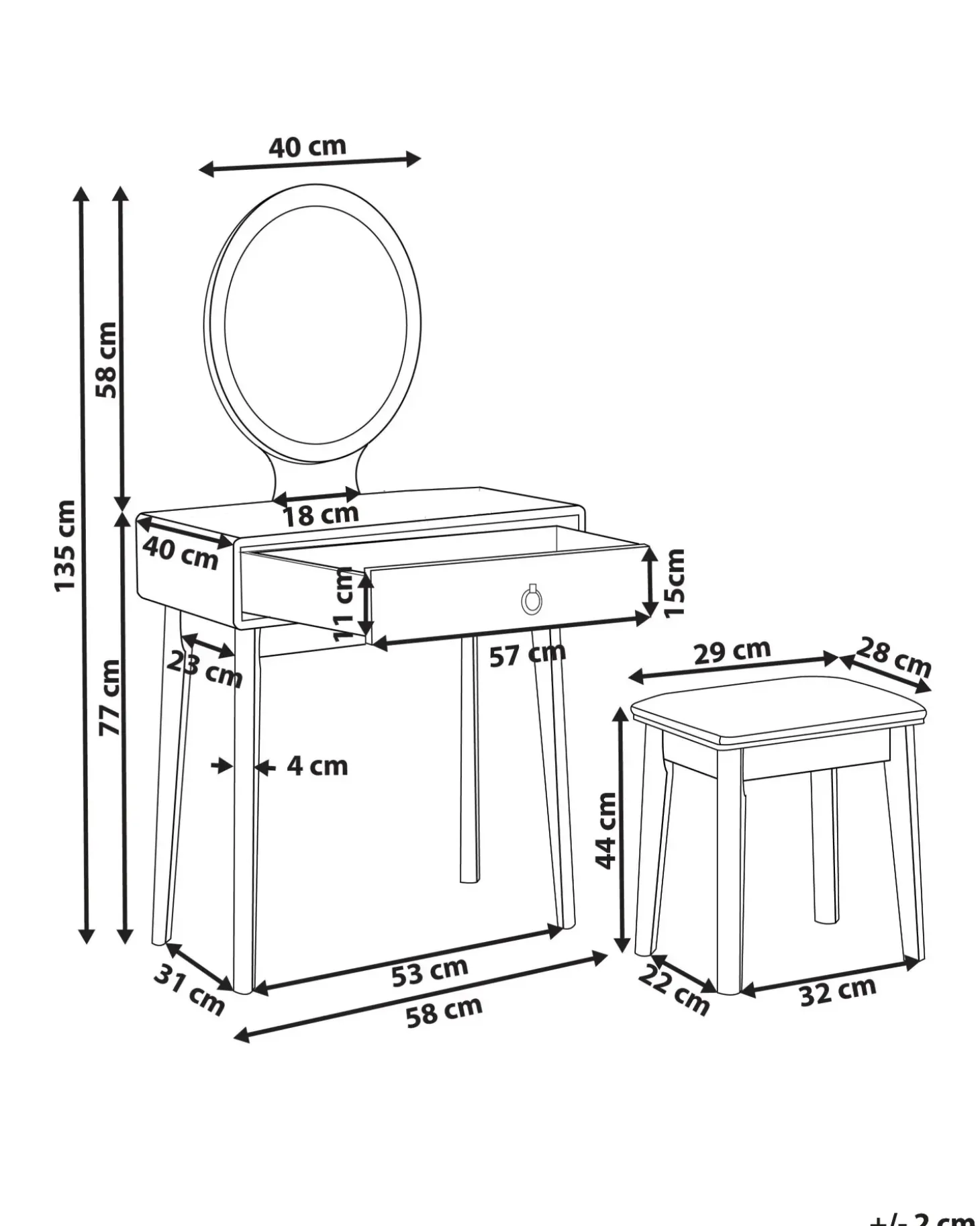 Makeup Bord ROSEY LED Hvid