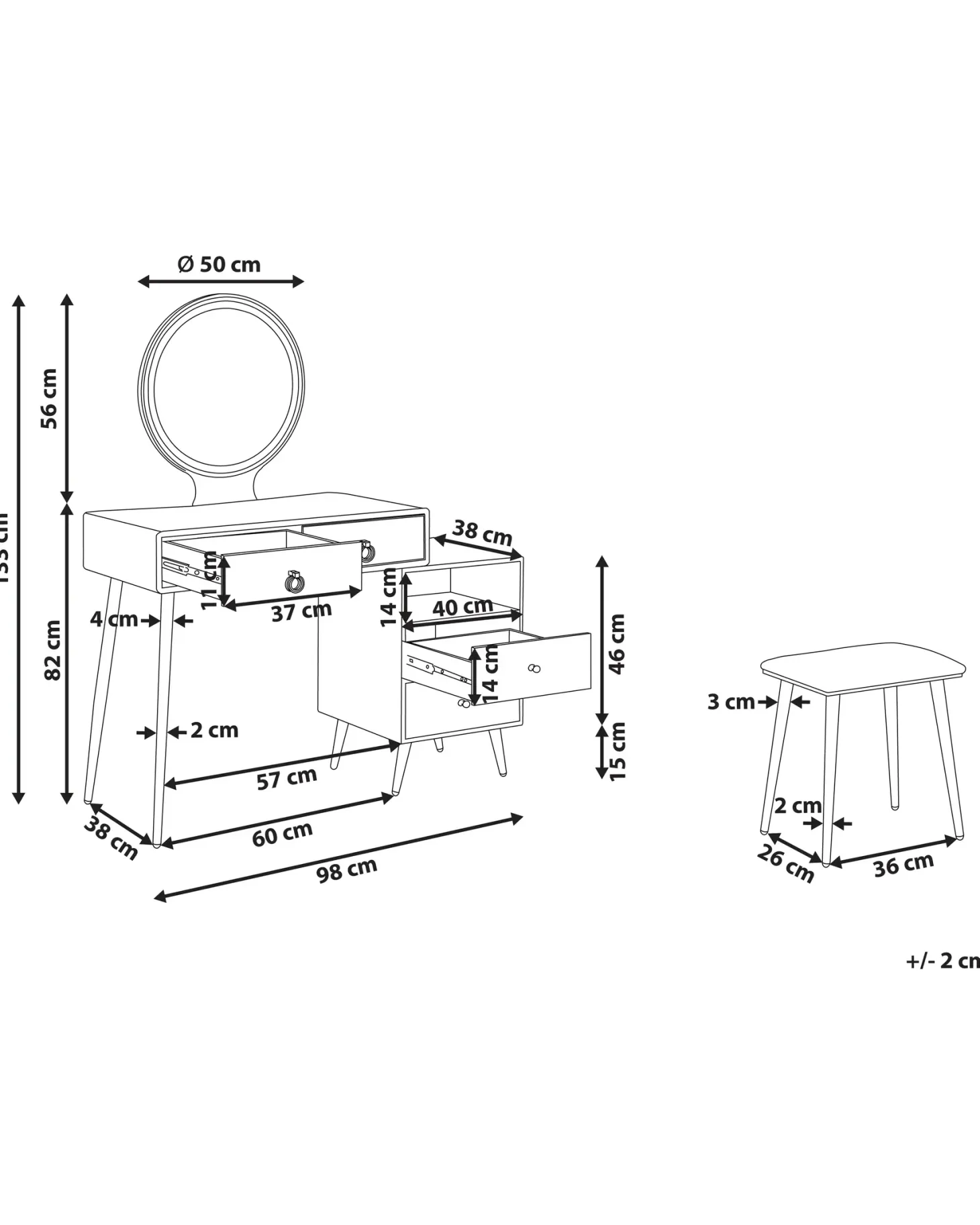 Makeup Bord YVES LED Sort