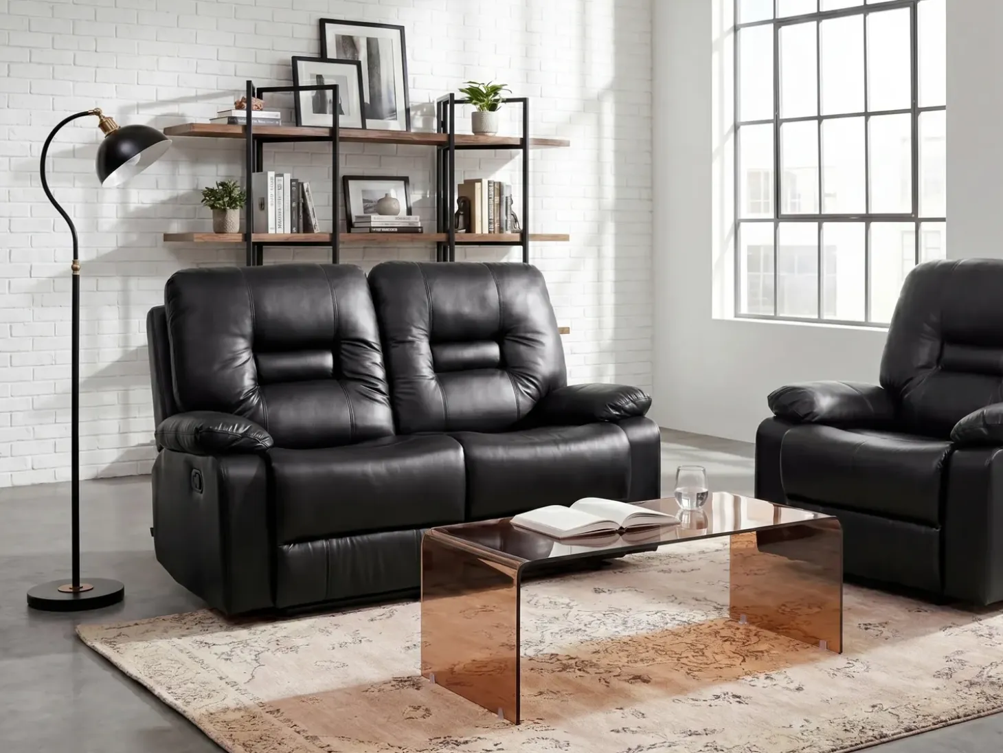 Manuel recliner sofa 2 personers BERGEN Kunstlæder Sort