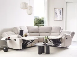 Manuel recliner hjørnesofa 5 personers ROKKE Lys Beige Venstrevendt