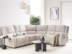 Manuel recliner hjørnesofa 5 personers ROKKE Lys Beige med USB-port Venstrevendt