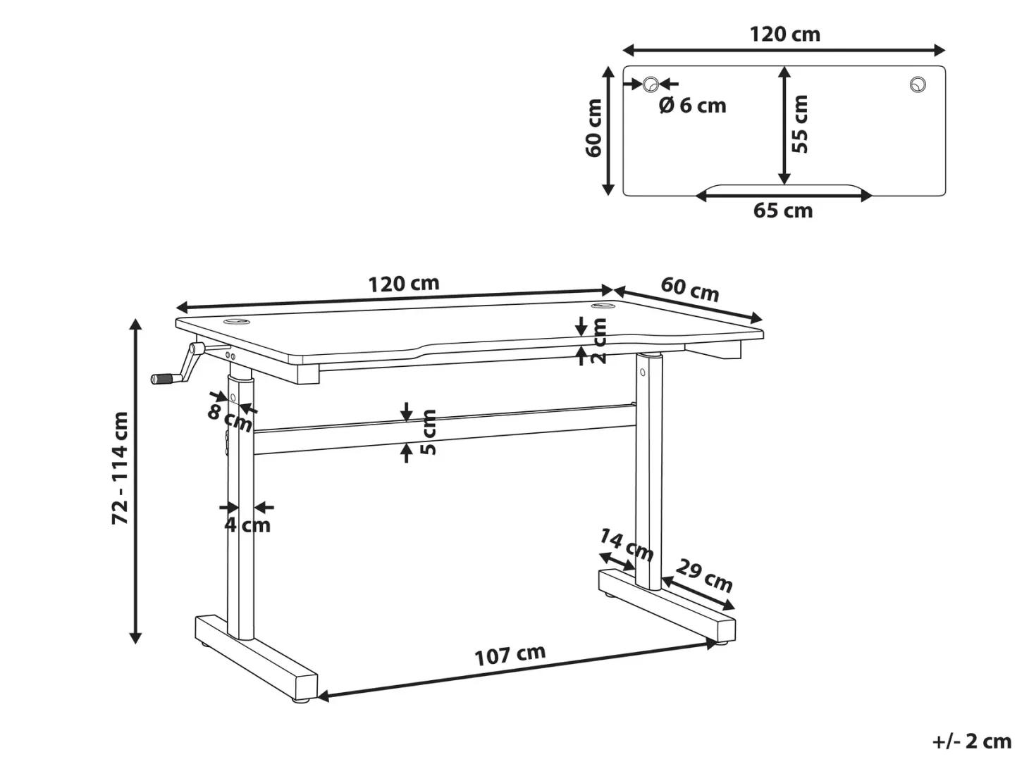 Manuelt justerbart gamingbord DURBIN Sort 120 cm 60 cm RGB LED