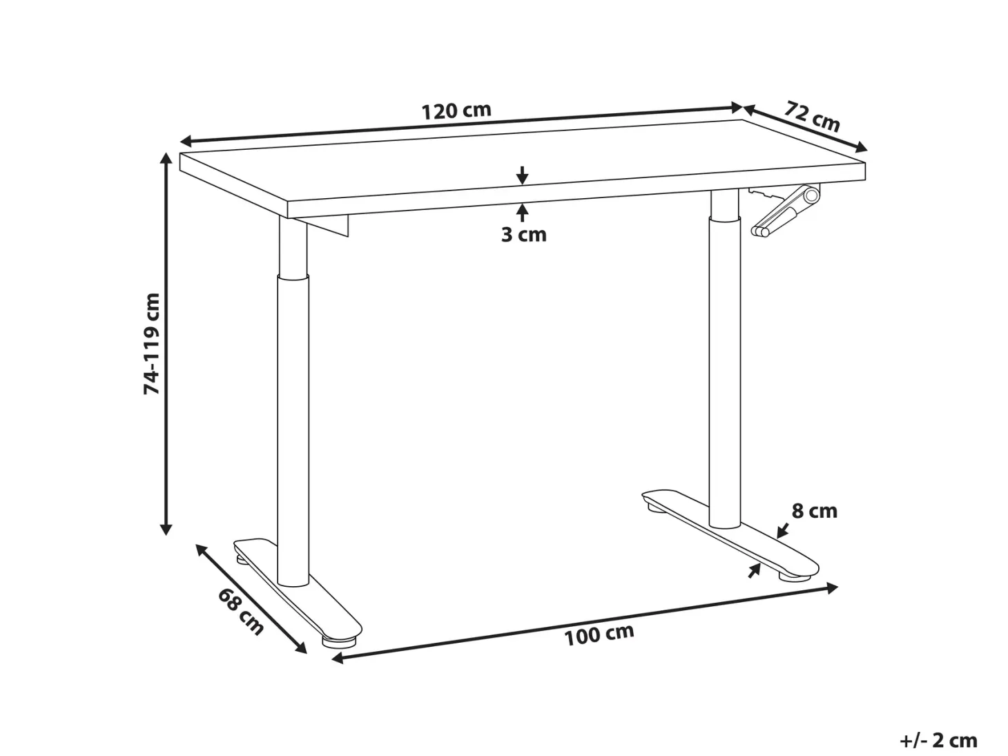 Manuelt justerbart hæve sænkebord DESTINAS Grå/sort 120 cm 72 cm