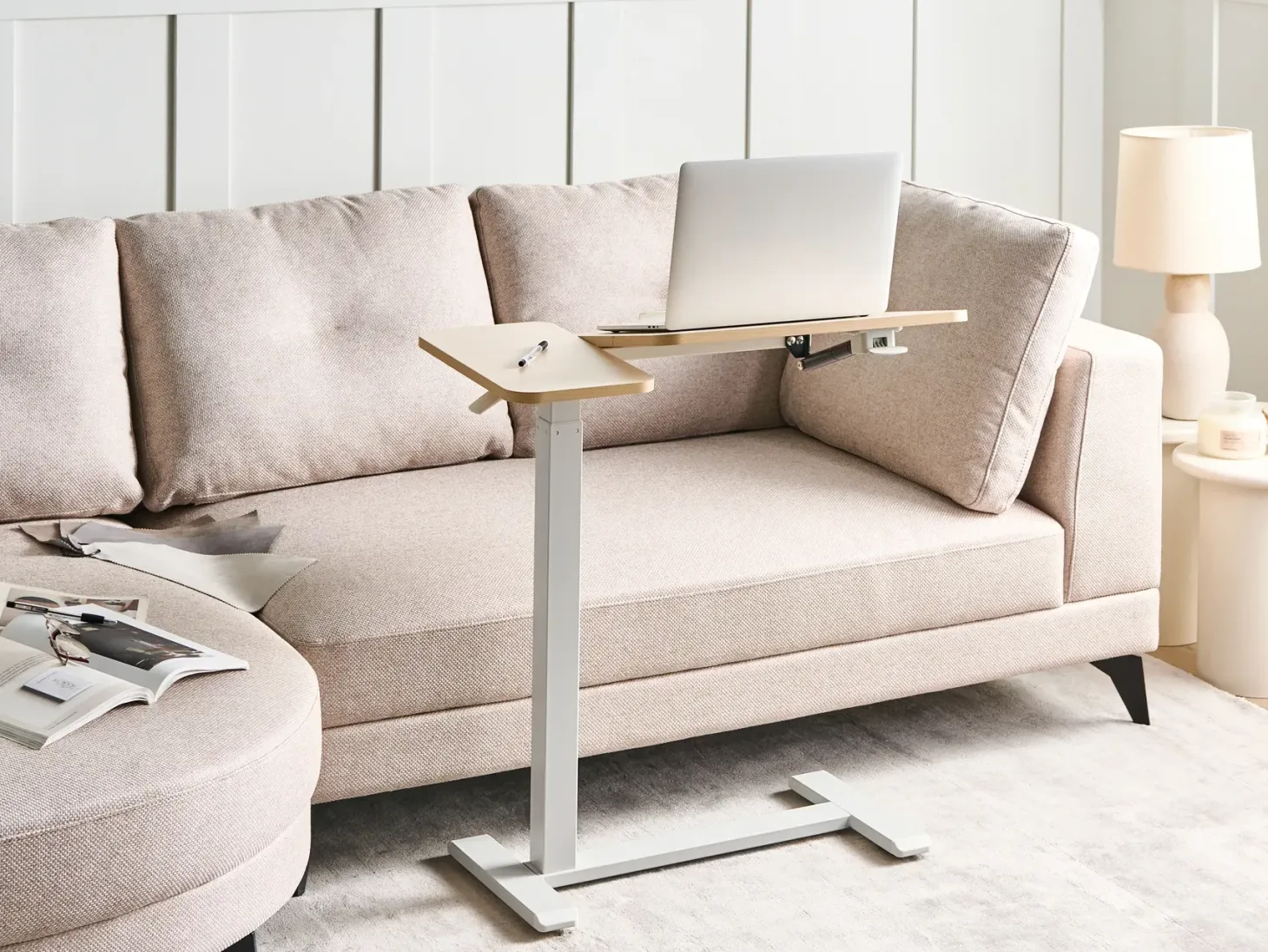 Manuelt justerbart hæve sænkebord til bærbar computer SCHOLA Lysebrun/hvid 70 cm 40 cm