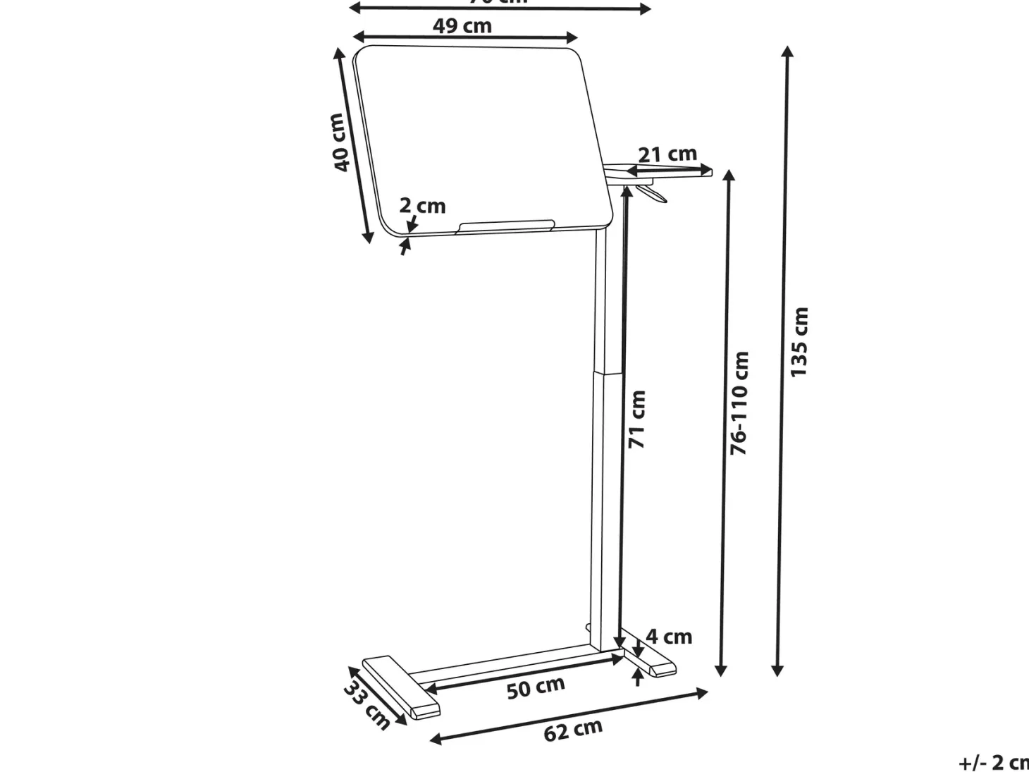 Manuelt justerbart hæve sænkebord til bærbar computer SCHOLA Lysebrun/hvid 70 cm 40 cm
