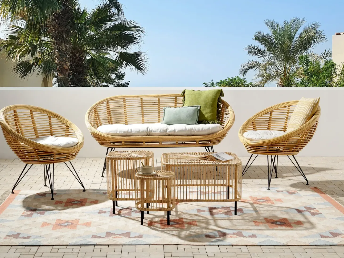 MARATEA/CESENATICO 4 personers Loungesæt med bord Naturlig Rattan