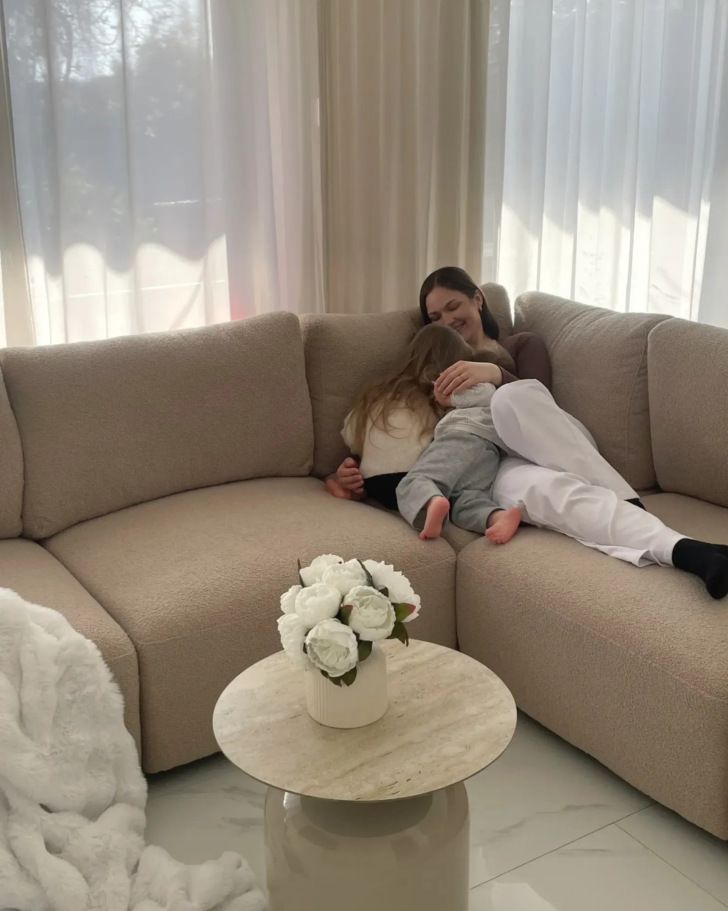 MESNALI 5 personers Hjørnesofa modul Højrevendt Beige Boucle