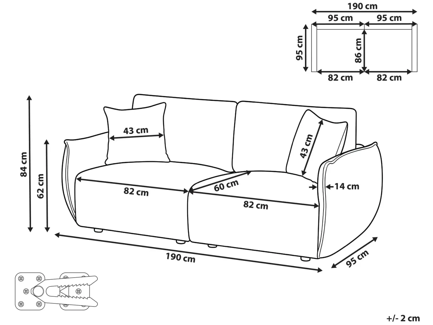 MESNALI 2 personers Modulsofa Cremehvid Boucle